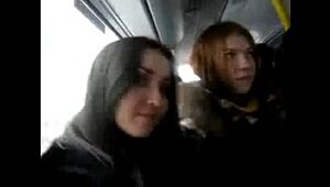 Russian nymphs flirt with an exhibitionist stranger on the bus