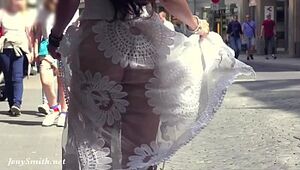 Fright City - Jeny Smith ambles in public in translucent sundress sans undies