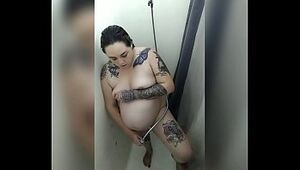 Hidden camera catches prego Missc101 pleasing with herself in the bathroom